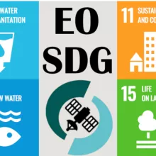 satellite and icons for SDG 6, 11, 14 and 15