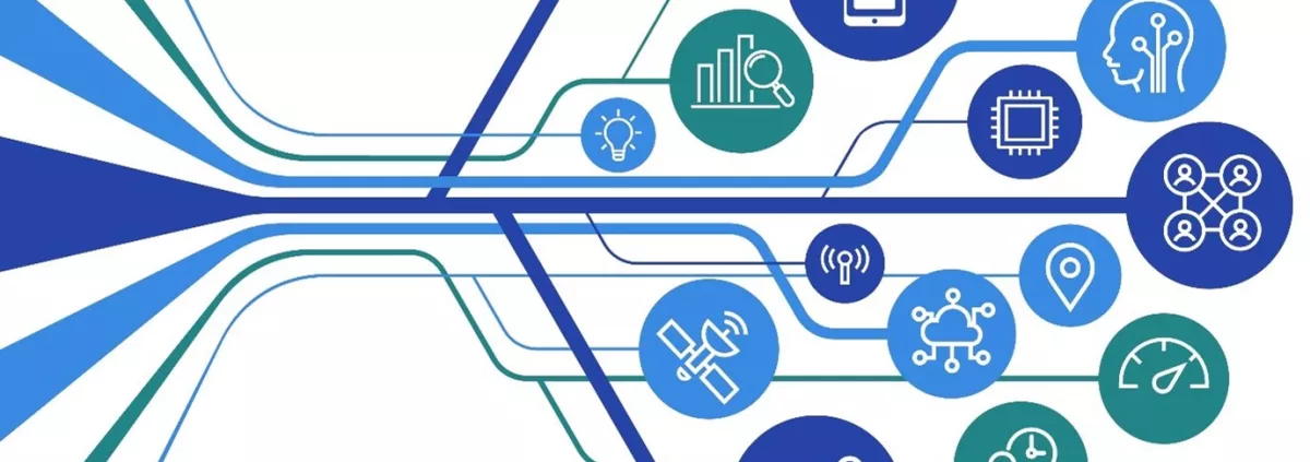 Animated image showing statistics-based icons interconnected by sleek lines