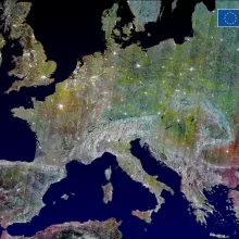 Mosaic of part of Europe showing seasonal vegetation changes generated from Sentinel 1 radar images acquired between April 2020 & April 2021. Taken from Tweeter (@CopernicusEU) on Earth Information Day (9 November 2022)