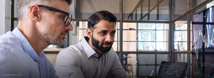 Two men working, stock image