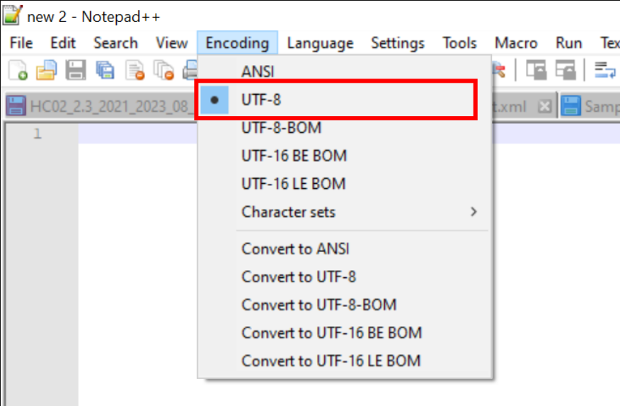 Encoding file as UTF-8 using Notepad ++ text editor with the Encoding option