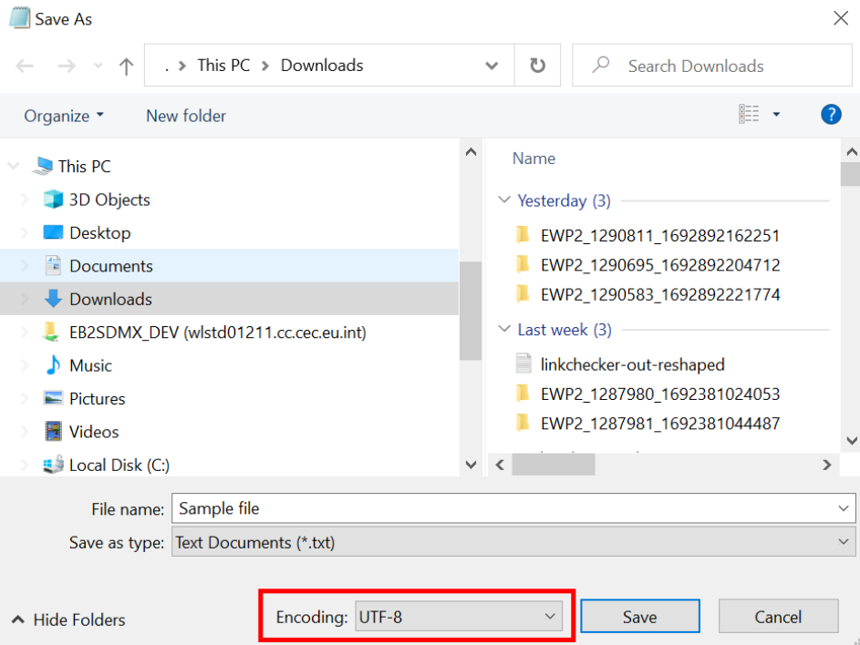 Image displaying UTF-8 in the Encoding field when using the option Saving as