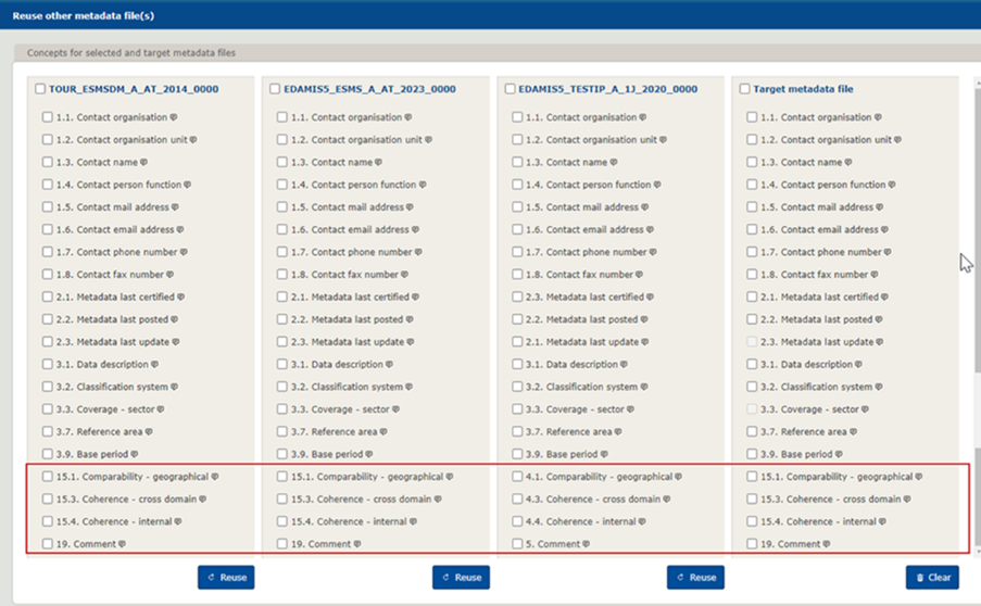 Reuse feature - step 2 - example of listed concepts