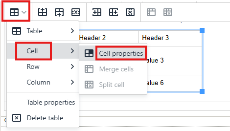 Table cell properties screenshot