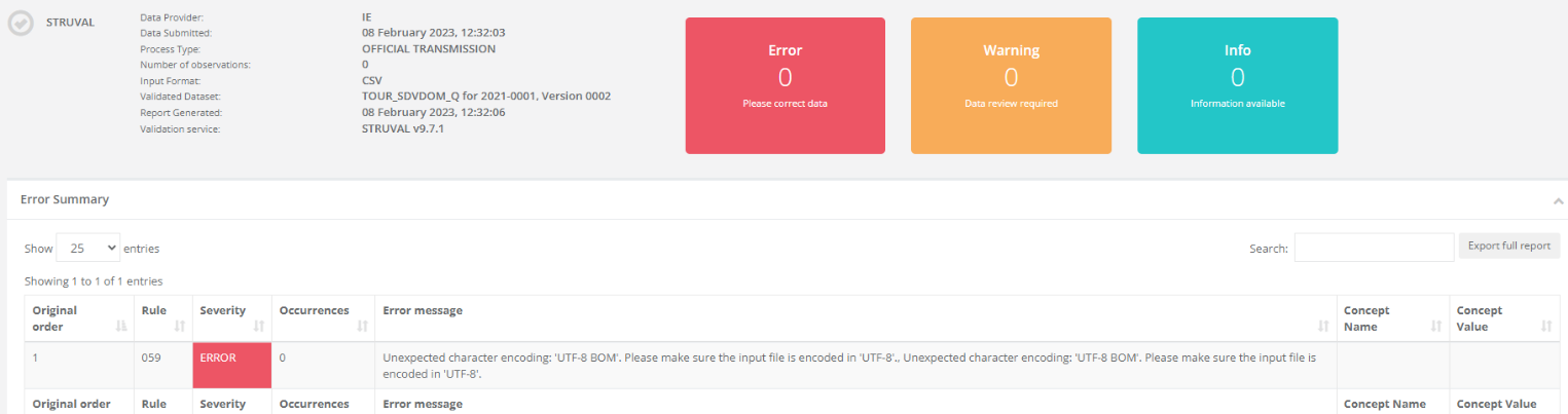 Validation report including UTF-8 with BOM error