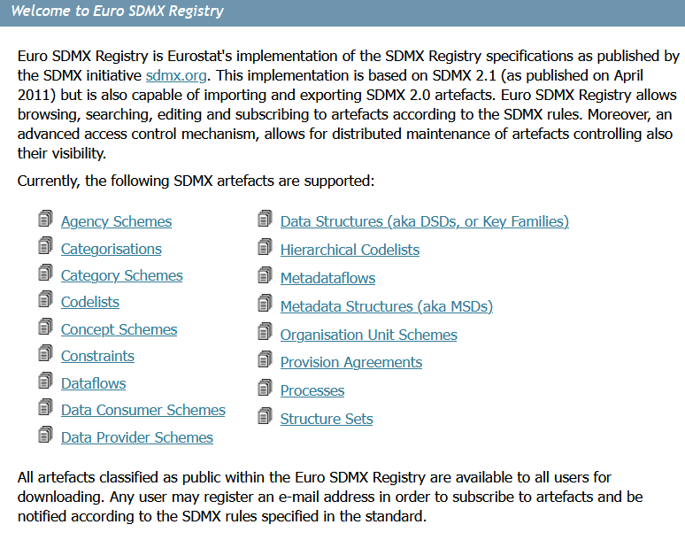 Welcome to Euro-SDMX Registry